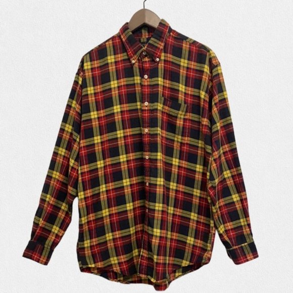 J Crew Made in USA Red Yellow Cotton Plaid Shirt - Picture 1 of 9